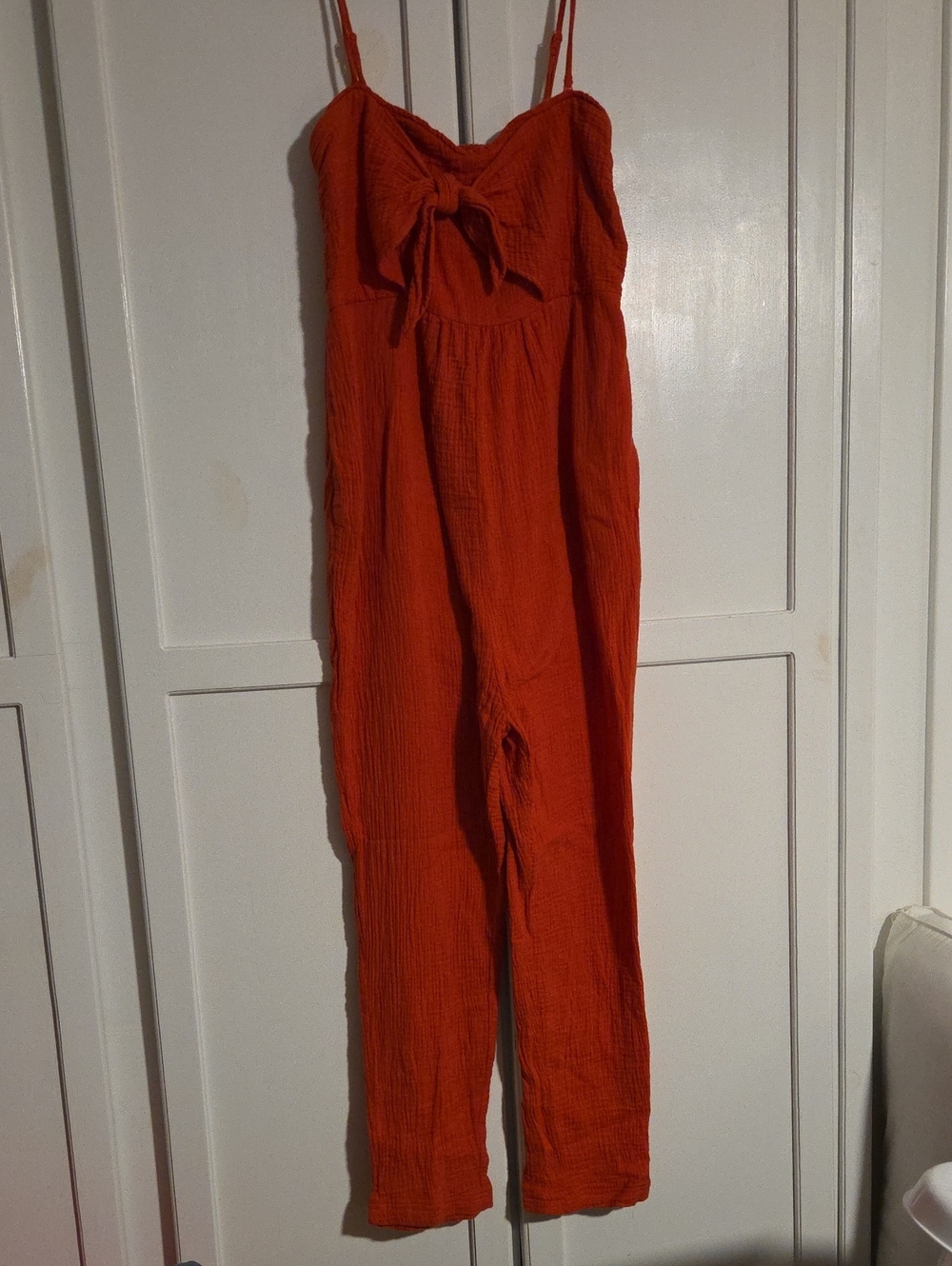 Anthropologie Orange Tie-Front Sleeveless Jumpsuit